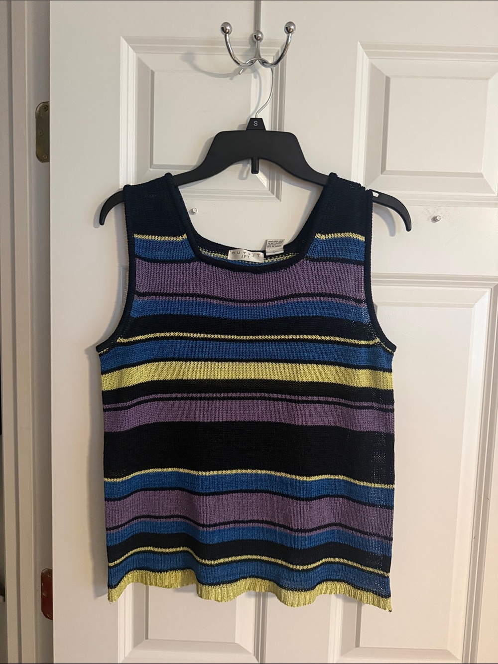 Vintage Striped Knit Tank Top - Black, Purple, Blue & Yellow
